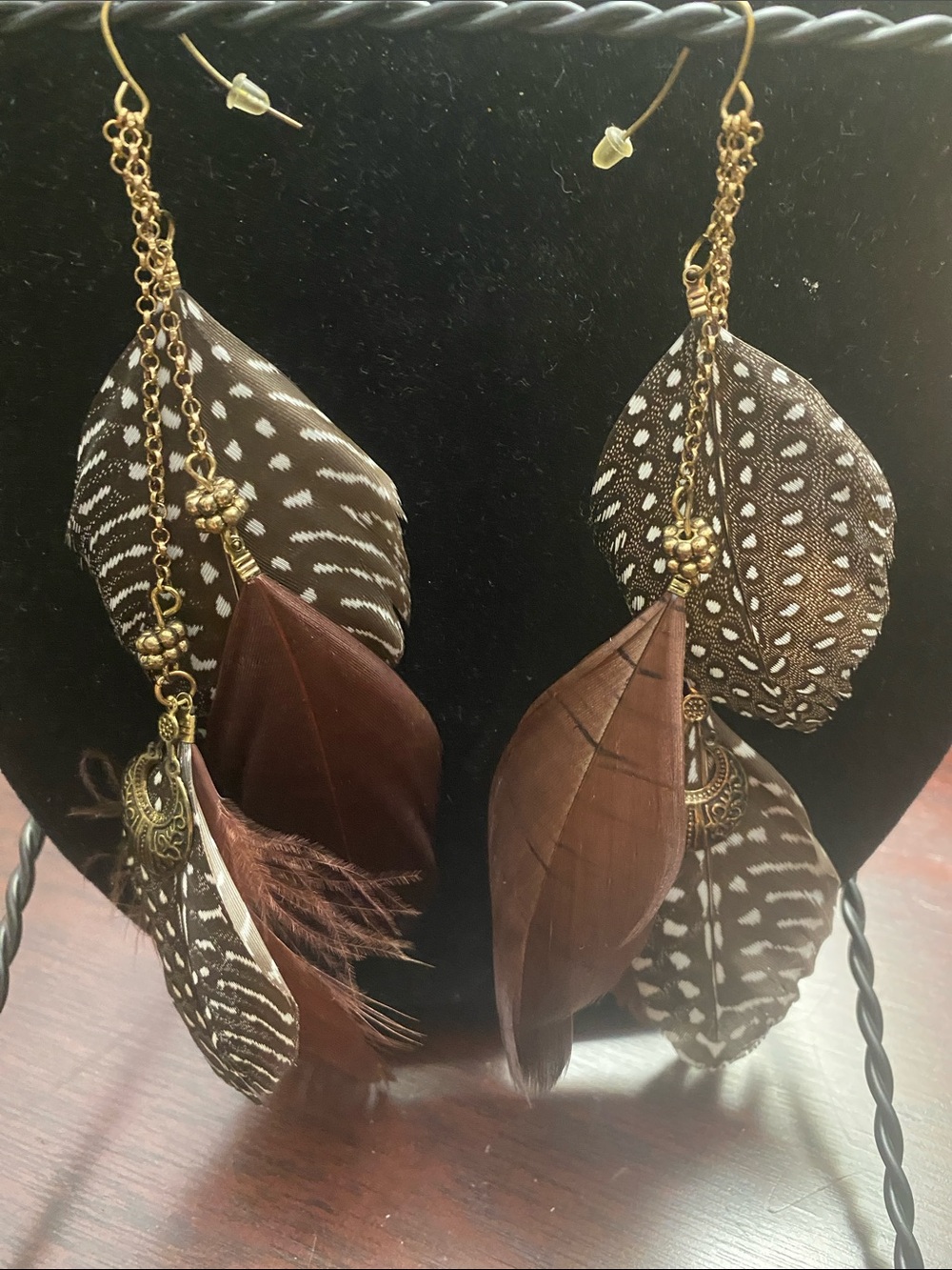 Bohemian Brown Feather Drop Earrings - Unbranded